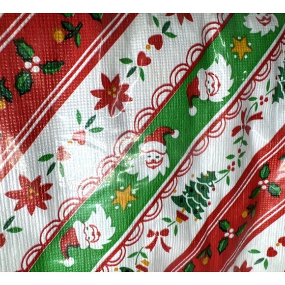 Vintage Holiday Flannel Back Tablecloth Oval 52x70 Christmas Holly Trees Striped - Picture 7 of 7
